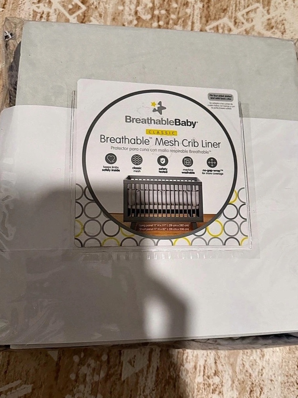 BreathableBaby Mesh Crib Liner White & Gray NWT